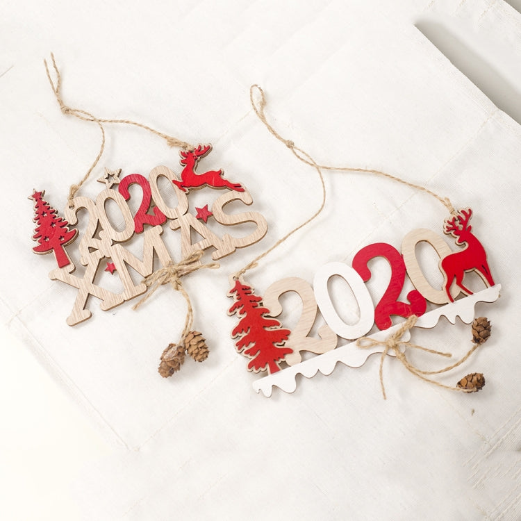 2 PCS Christmas Decorations 2020 Letter Hemp Wooden Pendant