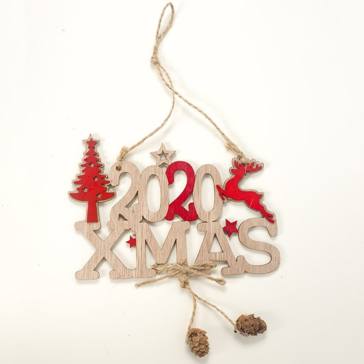 2 PCS Christmas Decorations 2020 Letter Hemp Wooden Pendant