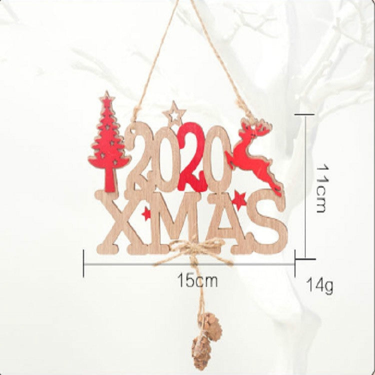 2 PCS Christmas Decorations 2020 Letter Hemp Wooden Pendant