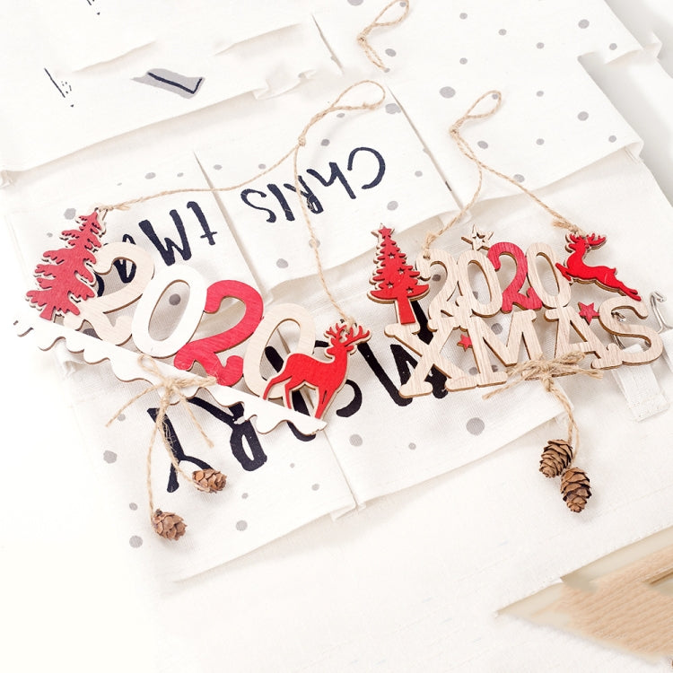 2 PCS Christmas Decorations 2020 Letter Hemp Wooden Pendant