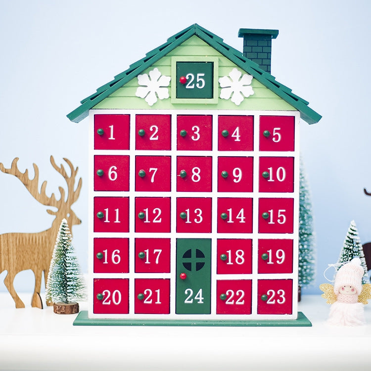 2 PCS Christmas Decorations Creative Wooden Christmas Countdown Calendar Storage Box Color Cottage Decoration