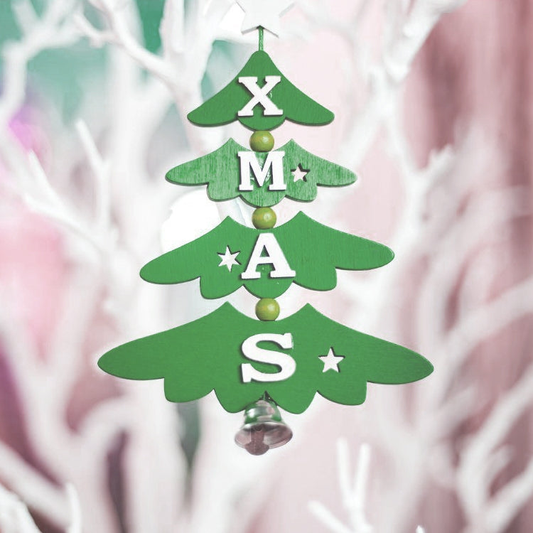 2 PCS Christmas Wooden Painted Decorative Pendant Creative Christmas Tree Letter Bell Pendant Decoration