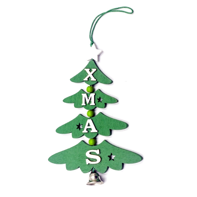 2 PCS Christmas Wooden Painted Decorative Pendant Creative Christmas Tree Letter Bell Pendant Decoration