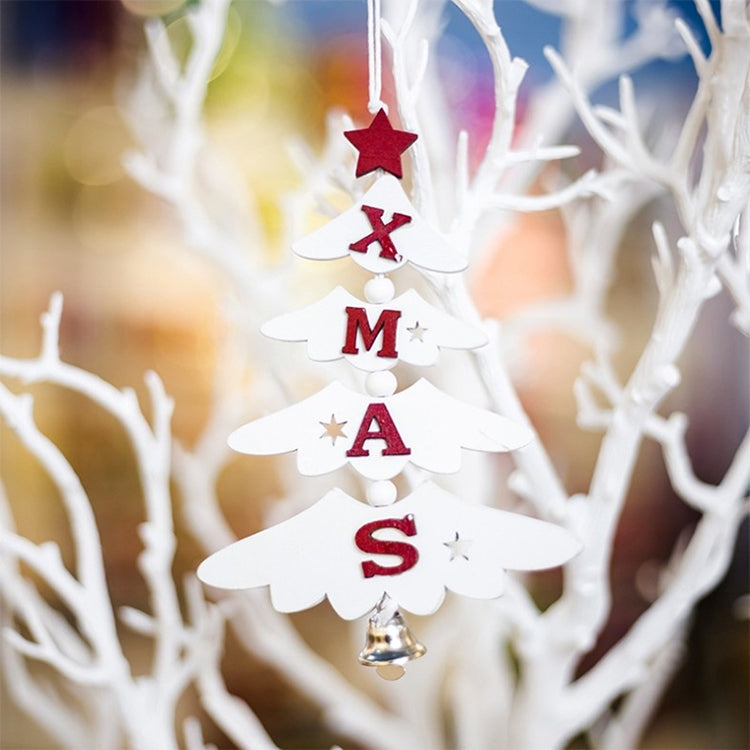 2 PCS Christmas Wooden Painted Decorative Pendant Creative Christmas Tree Letter Bell Pendant Decoration