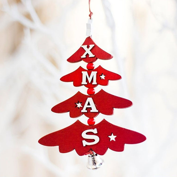 2 PCS Christmas Wooden Painted Decorative Pendant Creative Christmas Tree Letter Bell Pendant Decoration