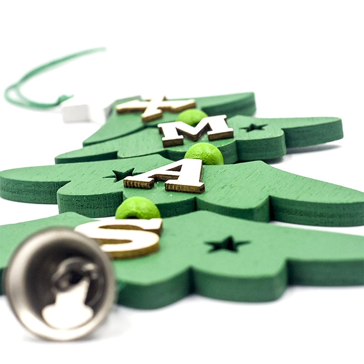 2 PCS Christmas Wooden Painted Decorative Pendant Creative Christmas Tree Letter Bell Pendant Decoration