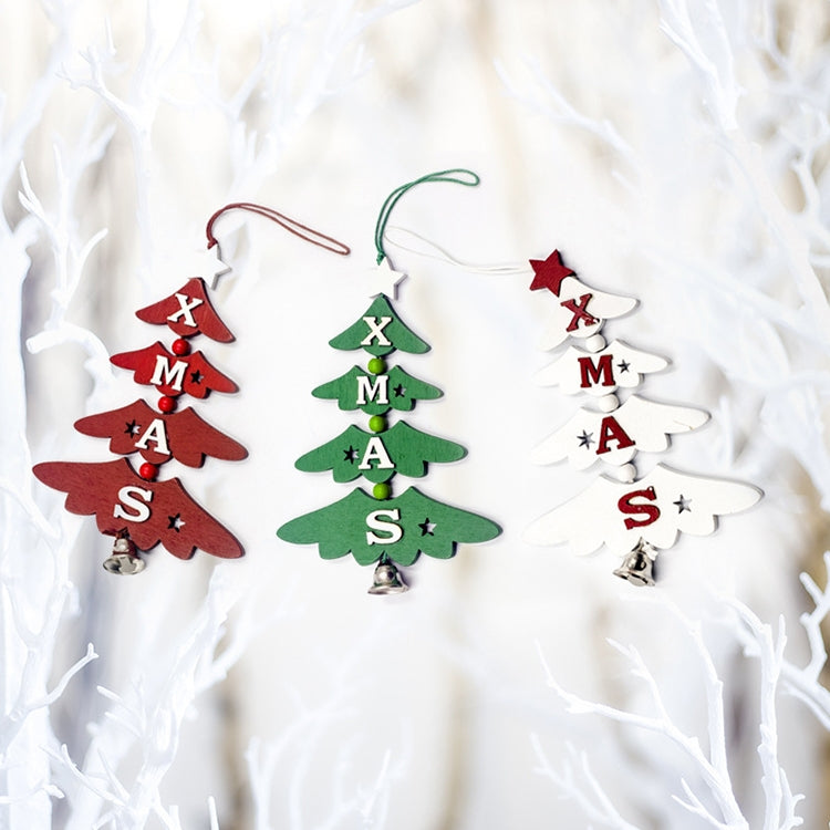 2 PCS Christmas Wooden Painted Decorative Pendant Creative Christmas Tree Letter Bell Pendant Decoration