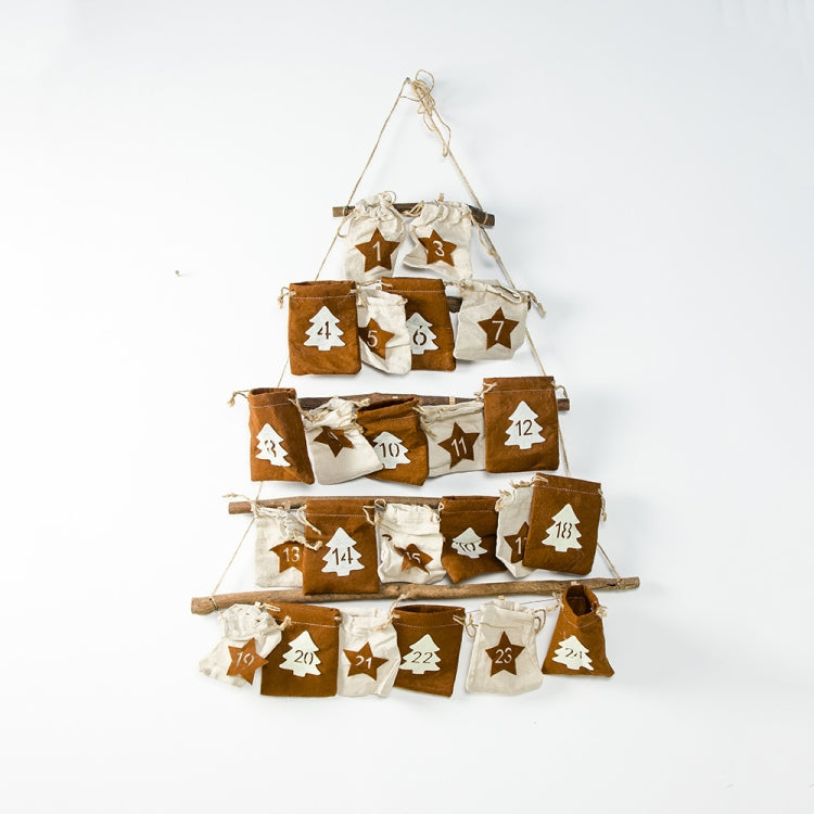 2 PCS Christmas Countdown Fabric Hanging Bag Storage Bag Decoration