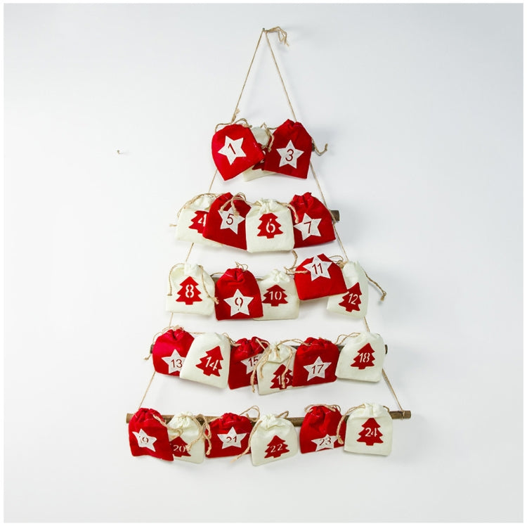 2 PCS Christmas Countdown Fabric Hanging Bag Storage Bag Decoration