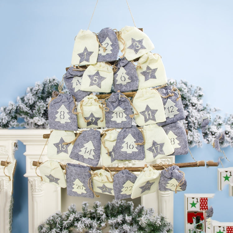 2 PCS Christmas Countdown Fabric Hanging Bag Storage Bag Decoration
