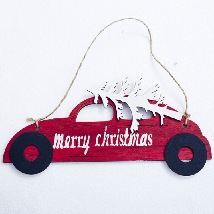 2 PCS Christmas Wooden Decorative Tag Christmas Tree Car Shape Decorative Pendants