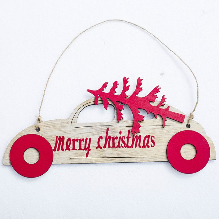 2 PCS Christmas Wooden Decorative Tag Christmas Tree Car Shape Decorative Pendants
