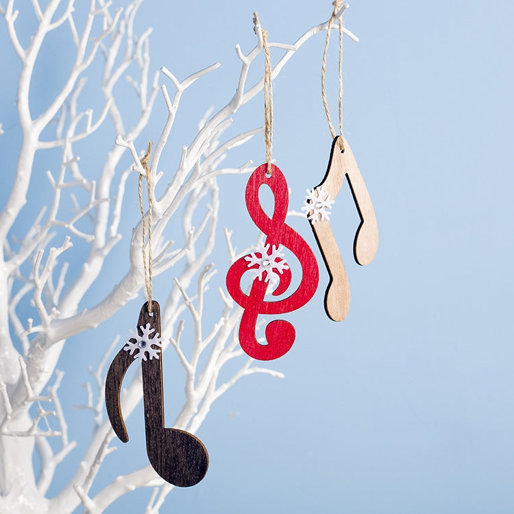 2 PCS Creative Christmas Wood Painted Snowflake Musical Notes Pendant Ornament, Specification: Black Note