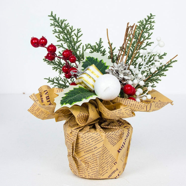 2 PCS Christmas Creative Potted Pine Cone Red Fruit Decoration