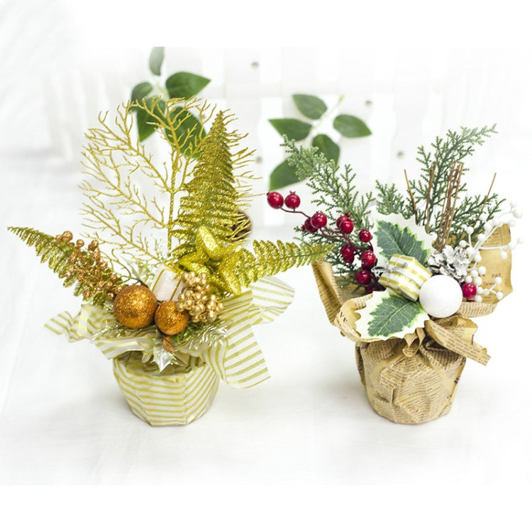 2 PCS Christmas Creative Potted Pine Cone Red Fruit Decoration