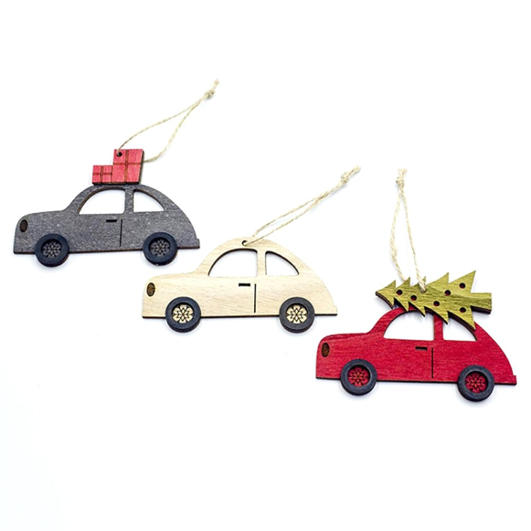2 PCS Creative Christmas Wooden Painted Car Decoration Pendant
