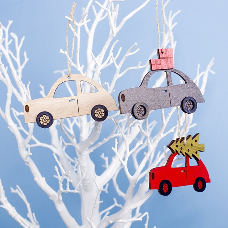 2 PCS Creative Christmas Wooden Painted Car Decoration Pendant