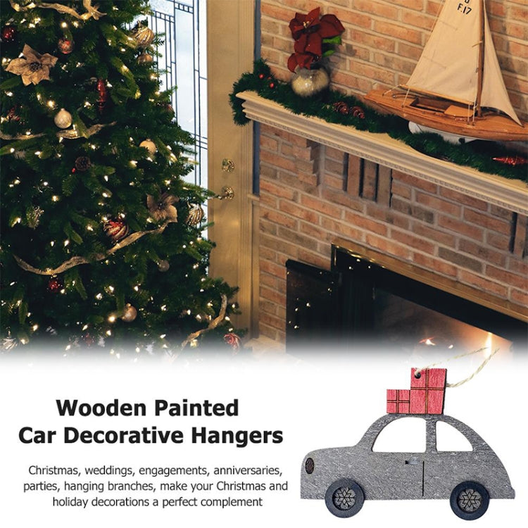 2 PCS Creative Christmas Wooden Painted Car Decoration Pendant