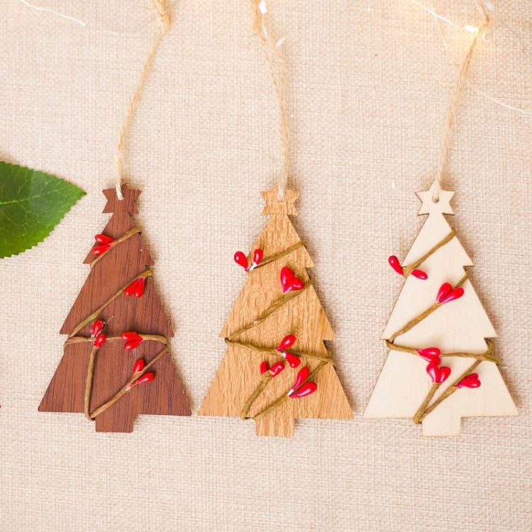 10 PCS Creative Wooden Christmas Tree Rattan Wooden Sign Ornament(Log Color)
