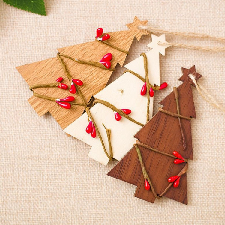 10 PCS Creative Wooden Christmas Tree Rattan Wooden Sign Ornament(Log Color)