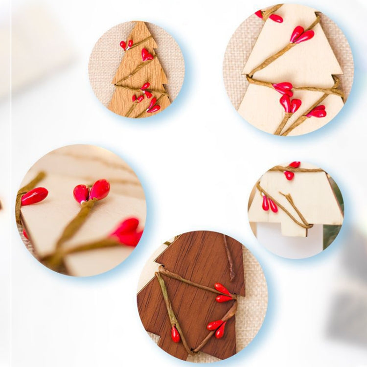 10 PCS Creative Wooden Christmas Tree Rattan Wooden Sign Ornament(Log Color)
