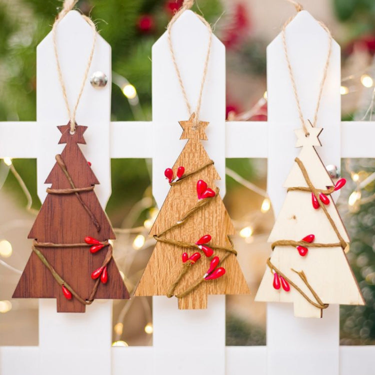 10 PCS Creative Wooden Christmas Tree Rattan Wooden Sign Ornament(Log Color)