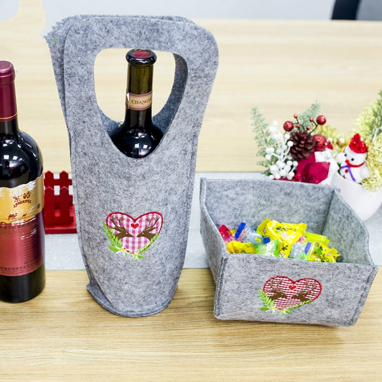 2 Sets Christmas Creative Embroidered Velvet Red Wine Bag Candy Box Storage Bag Set