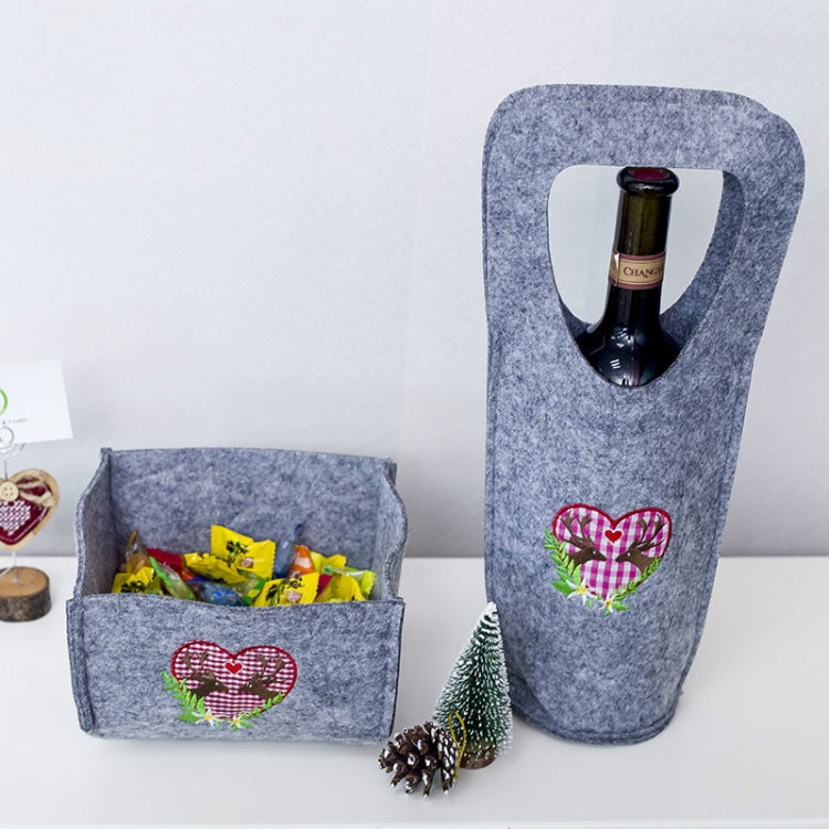 2 Sets Christmas Creative Embroidered Velvet Red Wine Bag Candy Box Storage Bag Set