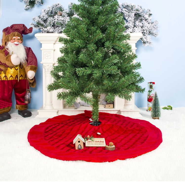 2 PCS Christmas Double Plaid Velvet Christmas Tree Bottom Ornament Christmas Tree Skirt