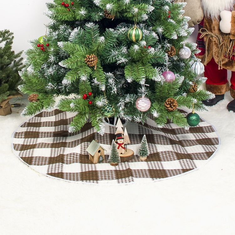 2 PCS Christmas Plaid Fabric Christmas Tree Bottom Decoration Tree Skirt(Dark Coffee)