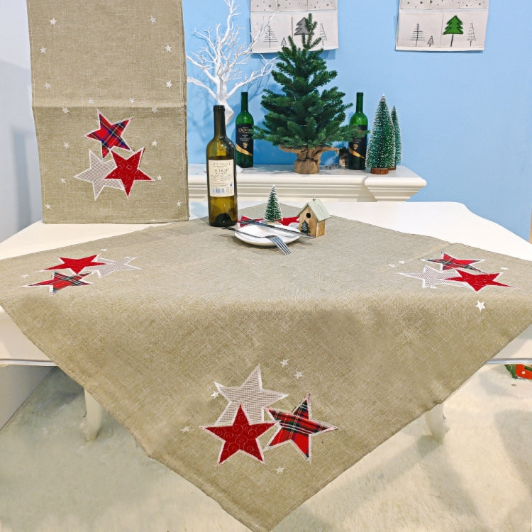 2 PCS Christmas Fabric Christmas Tree Embroidery Table Flag Decorations, Style:Square(Khaki)