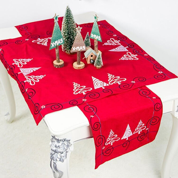 2 PCS Christmas Fabric Christmas Tree Embroidery Table Flag Decorations, Style:Square+Rectangle