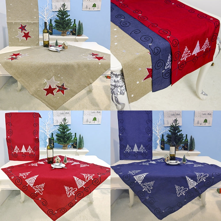2 PCS Christmas Fabric Christmas Tree Embroidery Table Flag Decorations, Style:Square+Rectangle