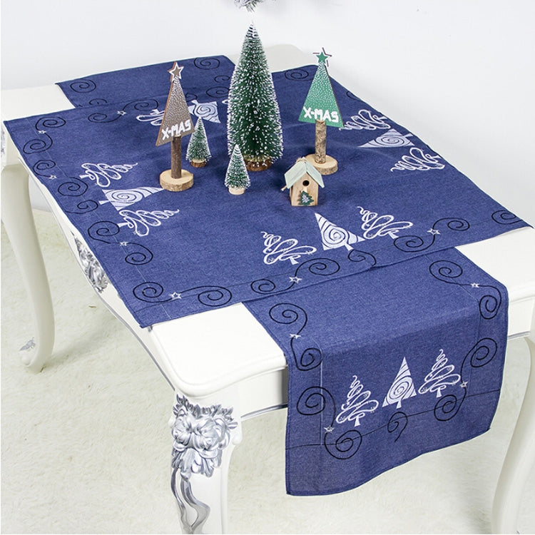 2 PCS Christmas Fabric Christmas Tree Embroidery Table Flag Decorations, Style:Square+Rectangle