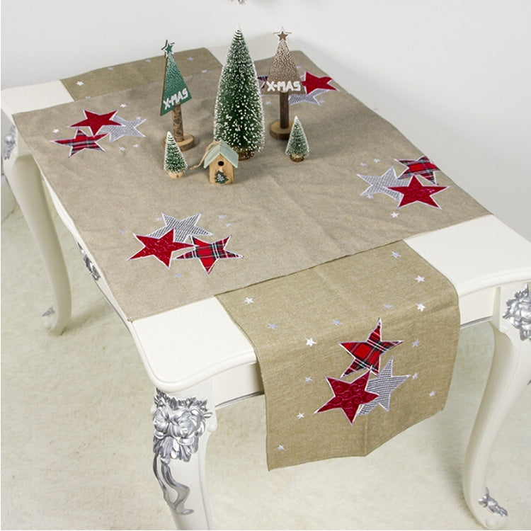 2 PCS Christmas Fabric Christmas Tree Embroidery Table Flag Decorations, Style:Square+Rectangle
