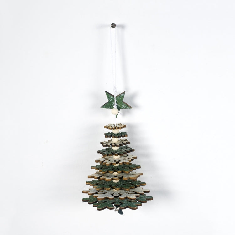 2 PCS Creative Christmas Wooden Multi-layer Snowflake Christmas Tree Beaded Pendant Ornament
