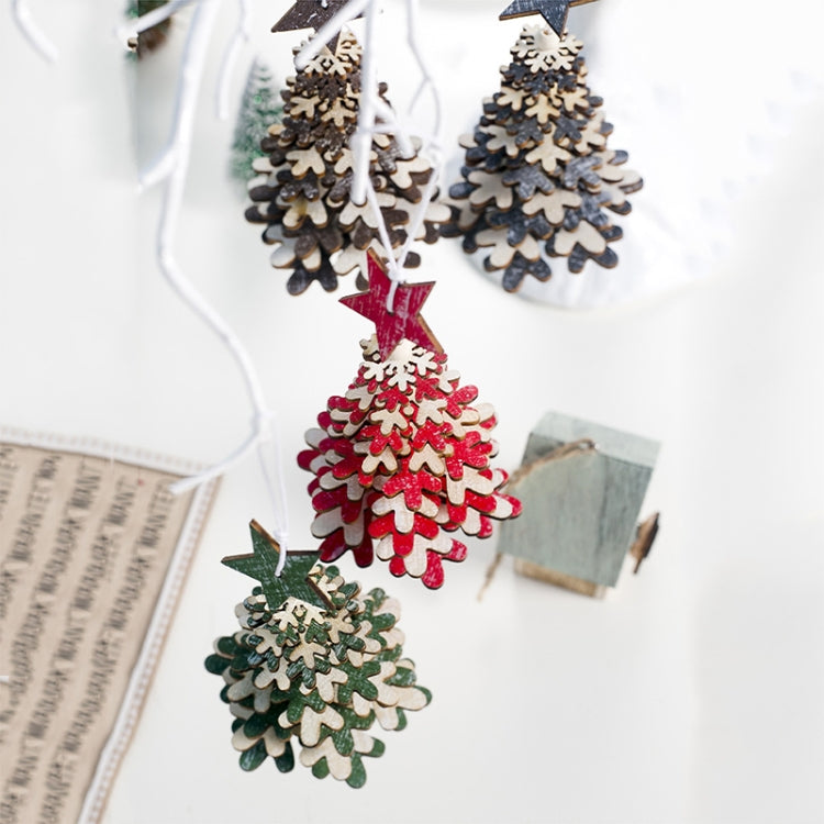 2 PCS Creative Christmas Wooden Multi-layer Snowflake Christmas Tree Beaded Pendant Ornament