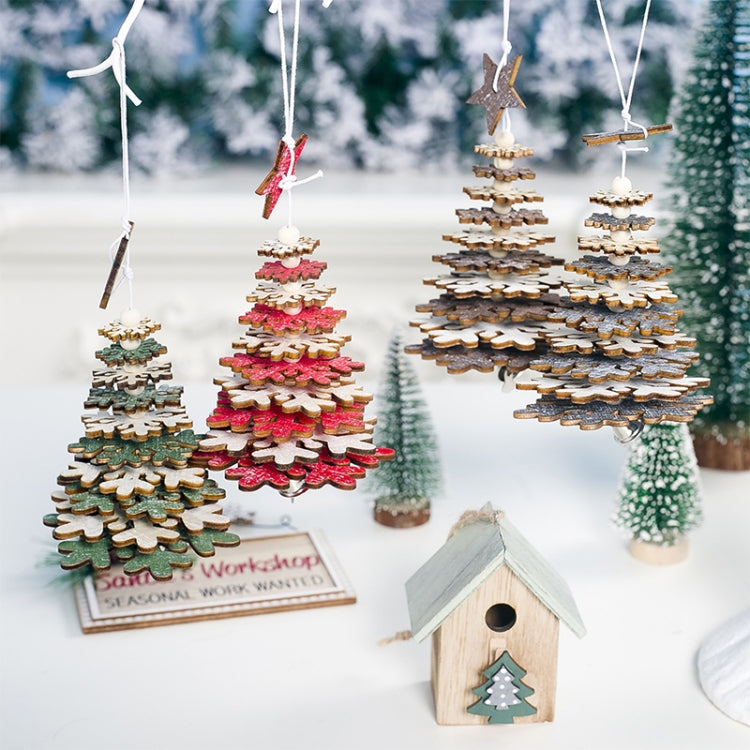 2 PCS Creative Christmas Wooden Multi-layer Snowflake Christmas Tree Beaded Pendant Ornament