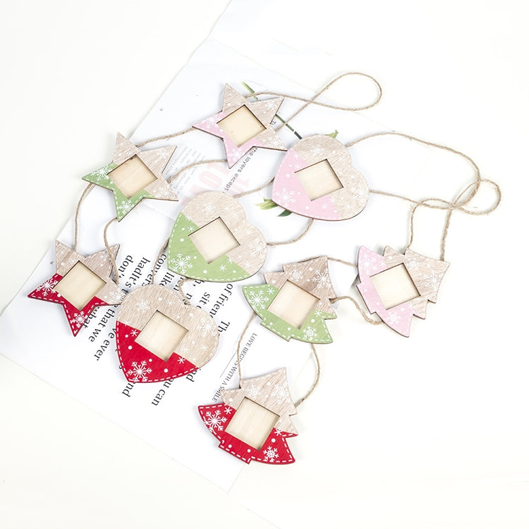 2 PCS Wooden Painted Snowflake Christmas Photo Frame Tree String Christmas Photo Frame Christmas Tree Decoration Pendant(Christmas tree)