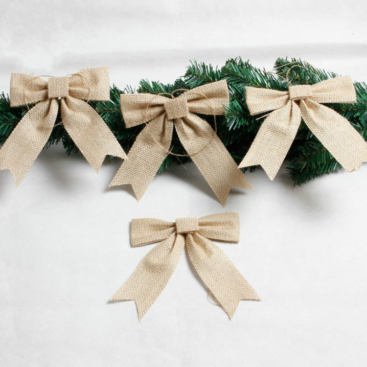 2 PCS Christmas Burlap Primary Color Bow Decoration Pendant