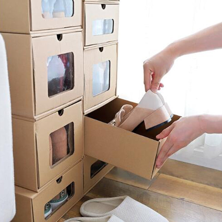 Thickened Kraft Paper Drawer Shoe Storage Box Finishing Storage Box, Style:Flat Shoes