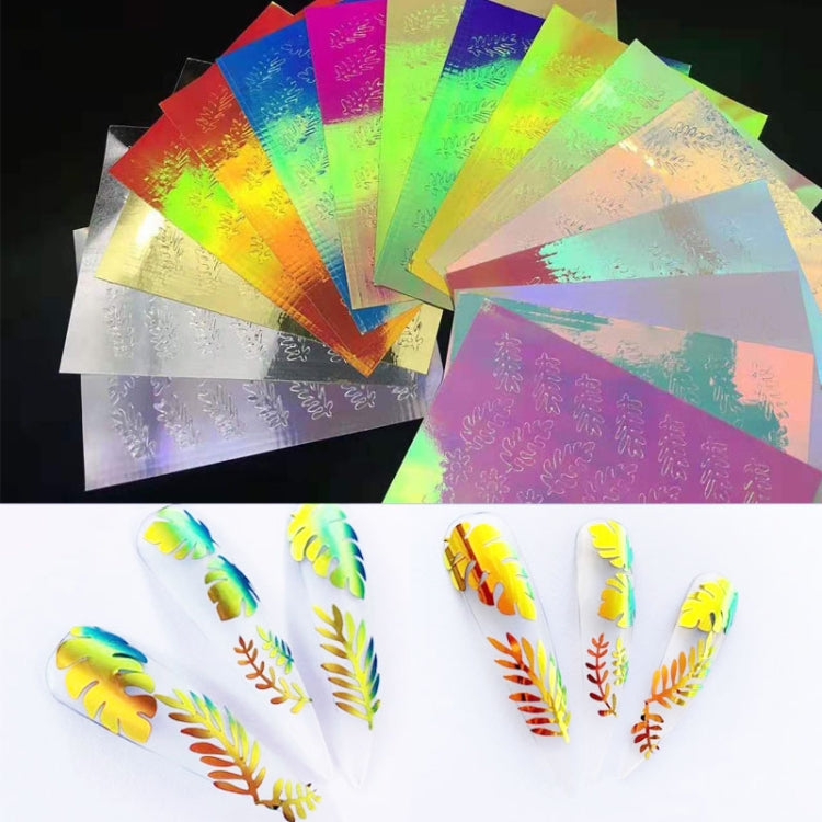 16 PCS 3D Holographic Nail Sticker  Holo Leaf DIY Adhesive Decal Sticker