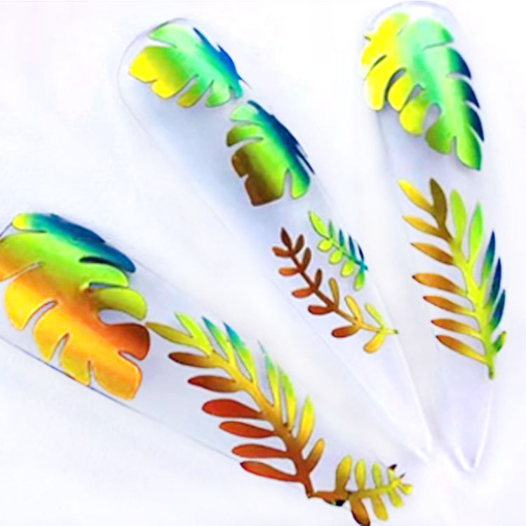 16 PCS 3D Holographic Nail Sticker  Holo Leaf DIY Adhesive Decal Sticker