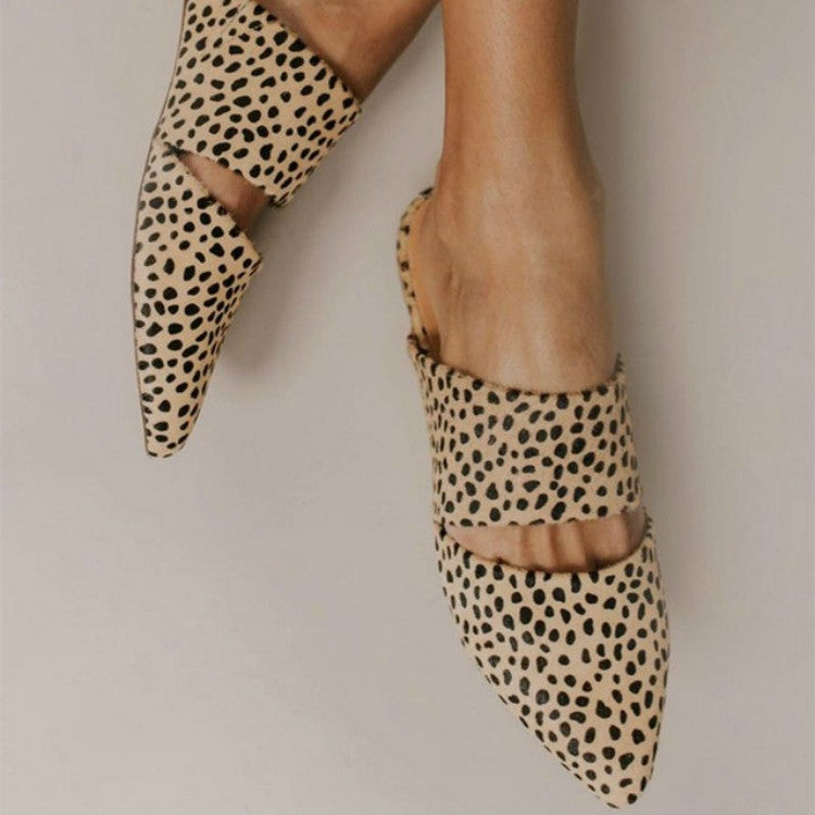 Simple Flat Mule Slippers Pointed Toe Sandles Ladies Shoes Plus Size Slingbacks, Shoe Size:34