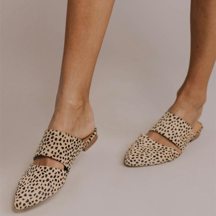 Simple Flat Mule Slippers Pointed Toe Sandles Ladies Shoes Plus Size Slingbacks, Shoe Size:34