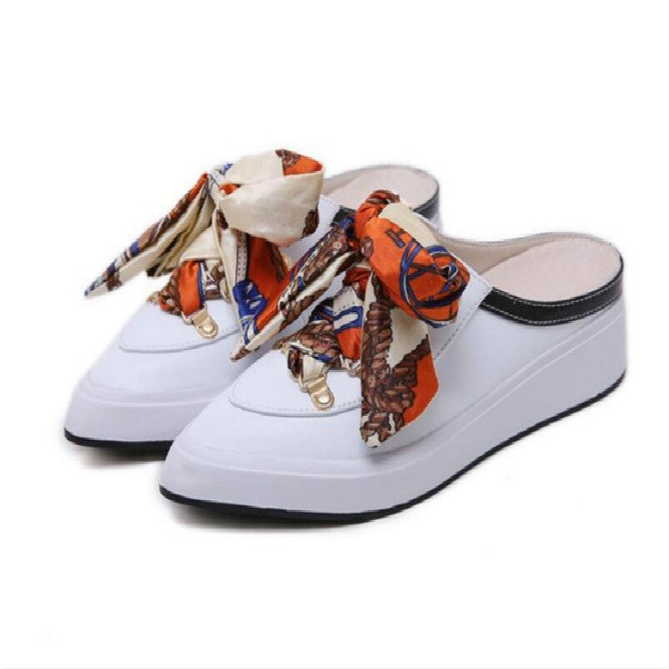Pointy Slippers Printed Bow-knot Mules Shoes, Shoe Size:34