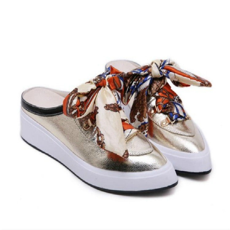 Pointy Slippers Printed Bow-knot Mules Shoes, Shoe Size:34