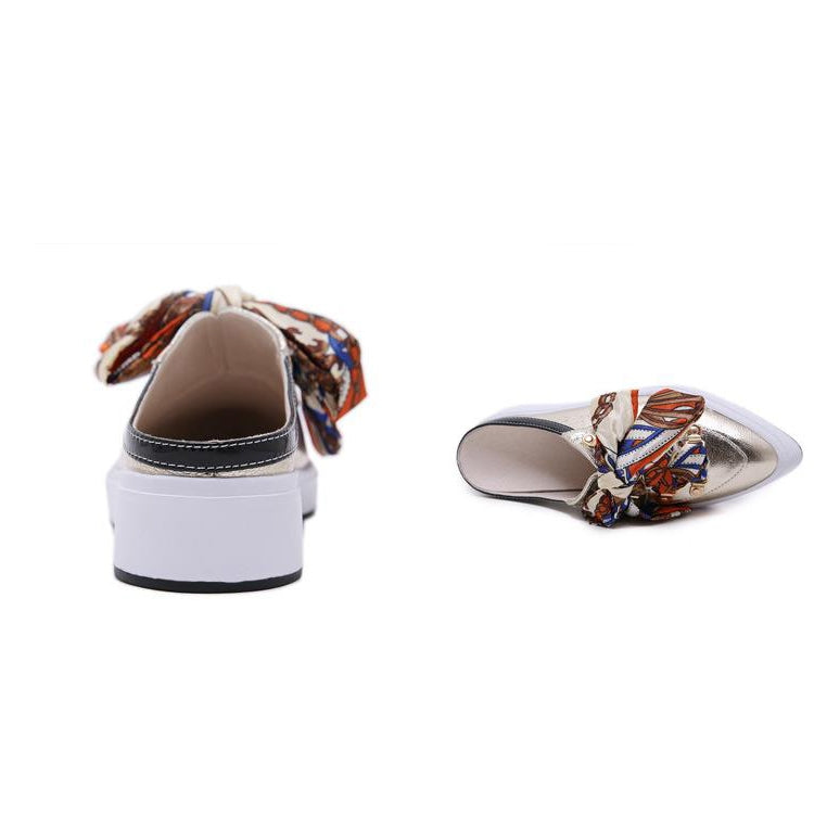 Pointy Slippers Printed Bow-knot Mules Shoes, Shoe Size:38