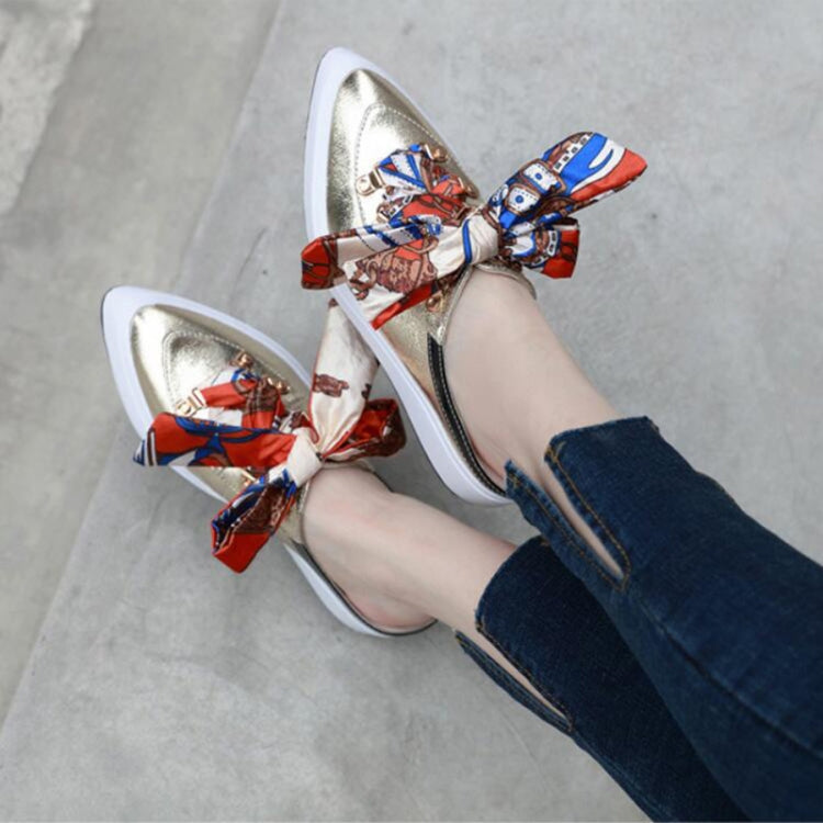 Pointy Slippers Printed Bow-knot Mules Shoes, Shoe Size:38