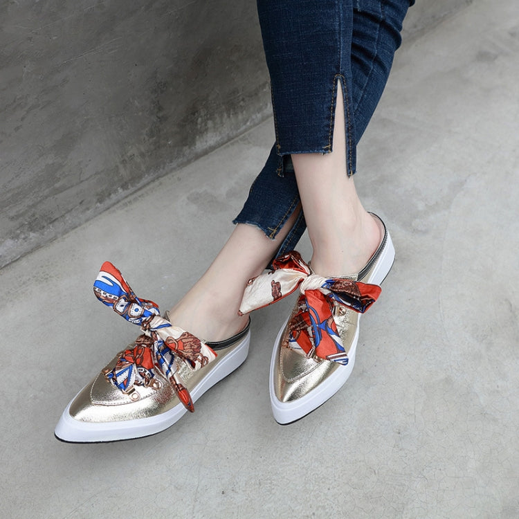 Pointy Slippers Printed Bow-knot Mules Shoes, Shoe Size:38
